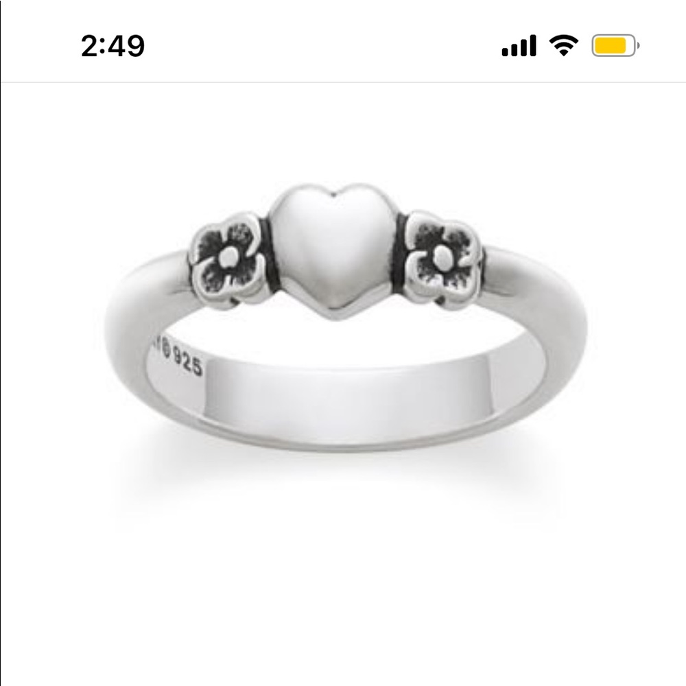 Authentic James Avery Heart with Two Flowers Ring, Size 5.5